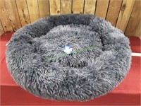 Fluffy Dark Grey Round Dog Bed