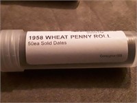 WHEAT PENNY ROLL 50 -  SOLID DATES 1958