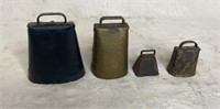 4 various sizes of cow bells