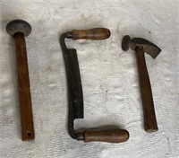Antique draw knife, shoe makers hammer & nappen