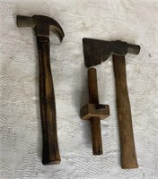 Hatchet, claw hammer & marking gauge