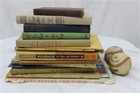 Vintage Book lot and Baseballs