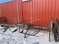 Antique dump rake 9’ wide on  iron wheels
