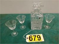 West German Crystal Decanter with 3 Stemware