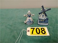 Holland Delft Windmill and Girl Figures