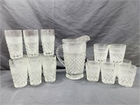 Pressed Glass Pitcher & Glasses