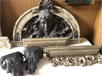 Decorative Wall Sculptures & 2 pr wall scounces.