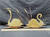 Vintage Swan Brass & Wood Decor