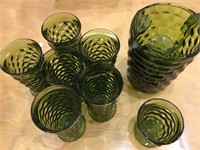Green Glass Pitcher and glasses