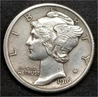 1916-P Mercury Silver Dime, High Grade