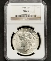 1923 US Peace Silver Dollar NGC MS63 Slab