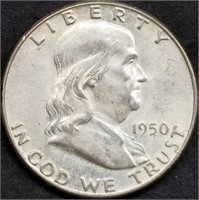 1950-P Franklin Silver Dollar Gem BU
