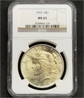 1923 US Peace Silver Dollar NGC MS63 Slab