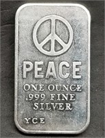 1 Troy Oz .999 Silver Bar - Peace