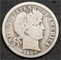 1907-P Barber Silver Dime