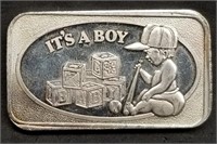 Vintage 1 Troy Oz .999 Silver Bar - It's a Boy!