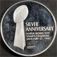 2 Troy Oz .999 Silver 1991 Super Bowl XXV Art