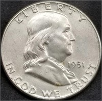 1951-P Franklin Silver Dollar Gem BU