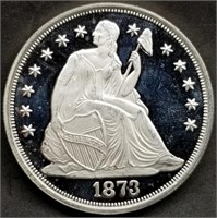 2 Troy Oz .999 Silver 1873-S Seated Dollar Round