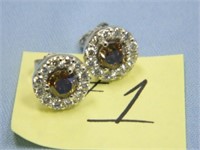 3.00 CTW Brown Diamond Halo Stud Earrings Set