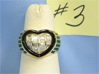 18kt, 11.9gr Yellow Gold Diamond & Emerald Heart