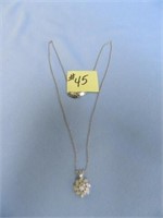 14kt, 3.2gr., White Gold 16" Necklace with Floral