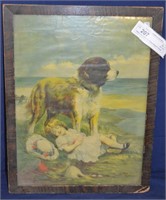 Nelson Art Girl & Her Dog Antique Framed Print