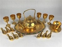 Group of Gold Plated Teapot, Cups & Tray
