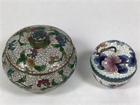 2 White & Blue Cloisonne Covered Dishes