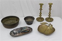 Brass Candlesticks and Silver plate lot