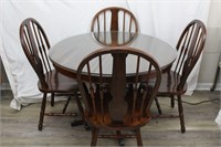 Inlaid Wood Round Dining Table and Four Chairs