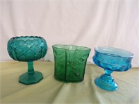 Beautiful Green, Blue Glass Candy Dishes