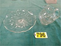 Sunflower Depression Glass Cake Plate and Pitcher