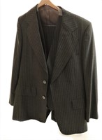 Vtg. Curlee Pinstripe Dark Grey 3 Piece Suit 46W