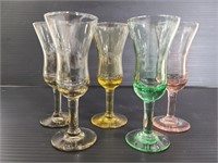 Five tiny colorful glass stemware