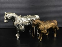 Metal painted silver and gold small horses