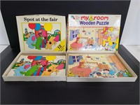 Two vintage wooden puzzles with boxes