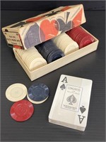 Vintage playing cards & poker chips set