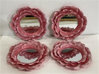 Set of 4 pink ceramic flower wall mirrors