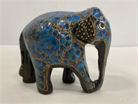 Hand painted blue lacquer wood elephant