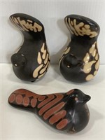 Set of 3 decorative vintage pottery birds