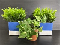 Lot of 3 faux potted plants