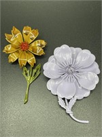 Enameled flower brooch pair