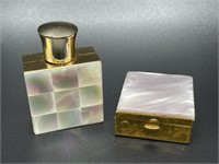 Petite shell faced perfume bottle & pill box