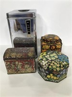 Collection of four assorted tin containers
