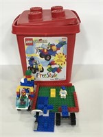 Assorted collection of legos with lego bucket