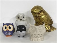 Lot of 5 assorted owl figurines