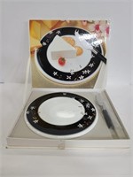 Mikasa bone china cheese plate w/ knife set, new