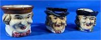 3 Vintage Ceramic Toby Character Mugs 2.5" made