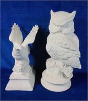 Two ceramic birds - eagle: 9" & owl: 12"